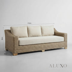 Cora Scandi-Coastal 3-Seater Outdoor Sofa – Beige Rattan & Acacia Wood