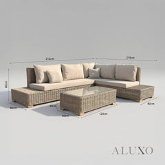 Cora Scandi-Coastal Large Corner Sofa Set – Beige Rattan & Glass Table