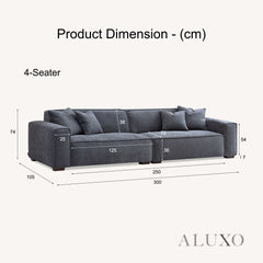 ALUXO® Dakota 4-Seater Sofa with Footstool – Midnight Black Bouclé
