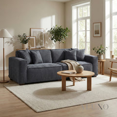 ALUXO® Dakota 3 Seater Sofa – Charcoal Grey Bouclé | Feather-Filled