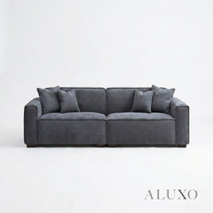 ALUXO® Dakota 3 Seater Sofa – Charcoal Grey Bouclé | Feather-Filled