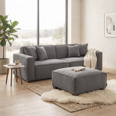 ALUXO® Dakota 3 Seater Sofa – Charcoal Grey Bouclé | Feather-Filled