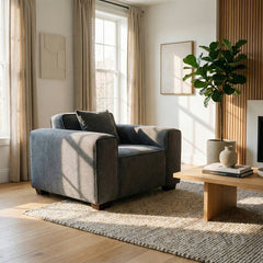 ALUXO® Dakota Armchair – Charcoal Grey Bouclé | Feather-Filled Accent Chair