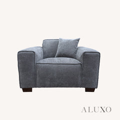 ALUXO® Dakota 3/4 Seater Sofa, Armchair & Footstool – Charcoal Grey Bouclé