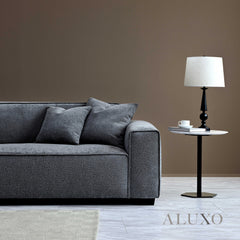 ALUXO® Dakota 4-Seater Sofa with Footstool – Charcoal Grey Bouclé