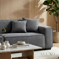ALUXO® Dakota 4 Seater Large Sofa – Charcoal Grey Bouclé | Feather-Filled