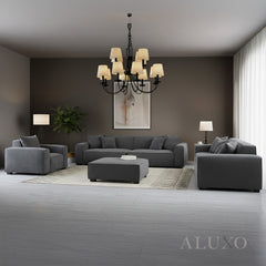 ALUXO® Dakota 3/4 Seater Sofa, Armchair & Footstool – Charcoal Grey Bouclé