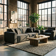 ALUXO® Dakota 3 Seater Sofa – Midnight Black Bouclé | Feather-Filled
