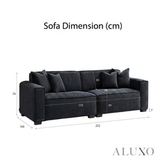 ALUXO® Dakota Complete Sofa Set – 4+3+1+Footstool | Midnight Black Bouclé