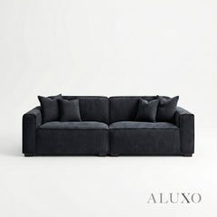 ALUXO® Dakota 3 Seater Sofa – Midnight Black Bouclé | Feather-Filled