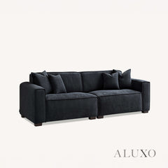 ALUXO® Dakota 3/4 Seater Sofa, Armchair & Footstool – Midnight Black Bouclé