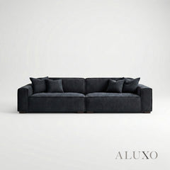 ALUXO® Dakota 4 Seater Large Sofa – Midnight Black Bouclé | Feather-Filled