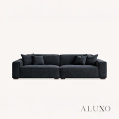 ALUXO® Dakota 3/4 Seater Sofa, Armchair & Footstool – Midnight Black Bouclé
