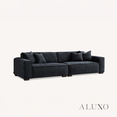 ALUXO® Dakota 4-Seater Sofa with Footstool – Midnight Black Bouclé