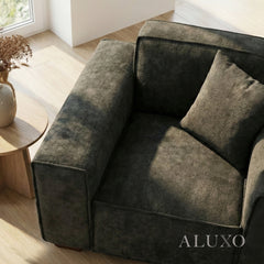 ALUXO® Dakota Armchair – Midnight Black Bouclé | Feather-Filled Accent Chair