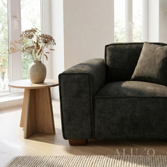 ALUXO® Dakota Armchair – Midnight Black Bouclé | Feather-Filled Accent Chair