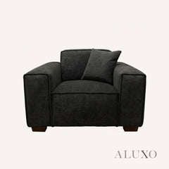 ALUXO® Dakota 3/4 Seater Sofa, Armchair & Footstool – Midnight Black Bouclé
