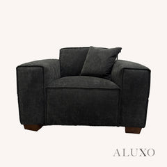 ALUXO® Dakota 3/4 Seater Sofa, Armchair & Footstool – Midnight Black Bouclé