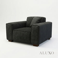 ALUXO® Dakota Armchair – Midnight Black Bouclé | Feather-Filled Accent Chair