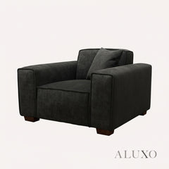 ALUXO® Dakota 3/4 Seater Sofa, Armchair & Footstool – Midnight Black Bouclé
