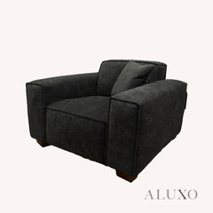 ALUXO® Dakota 3/4 Seater Sofa, Armchair & Footstool – Midnight Black Bouclé