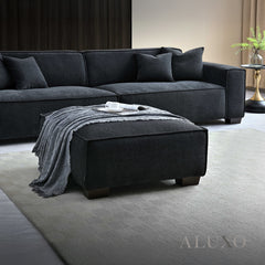 ALUXO® Dakota 3/4 Seater Sofa, Armchair & Footstool – Midnight Black Bouclé