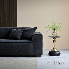 ALUXO® Dakota 4-Seater Sofa with Footstool – Midnight Black Bouclé