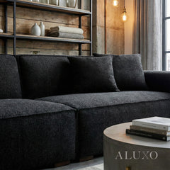 ALUXO® Dakota Complete Sofa Set – 4+3+1+Footstool | Midnight Black Bouclé