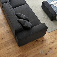 ALUXO® Dakota Complete Sofa Set – 4+3+1+Footstool | Midnight Black Bouclé
