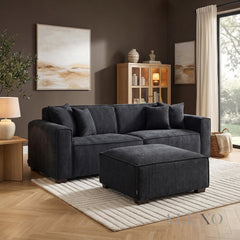ALUXO® Dakota Modular Footstool – Midnight Black Bouclé | Feather-Filled