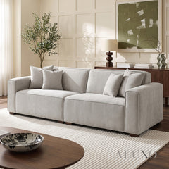 ALUXO® Dakota 3 Seater Sofa – Pebble Grey Bouclé | Feather-Filled