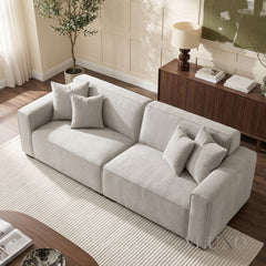 ALUXO® Dakota 3 Seater Sofa – Pebble Grey Bouclé | Feather-Filled