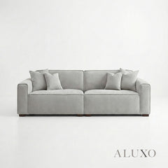 ALUXO® Dakota 3 Seater Sofa – Pebble Grey Bouclé | Feather-Filled