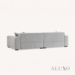ALUXO® Dakota 3/4 Seater Sofa, Armchair & Footstool – Pebble Grey Bouclé