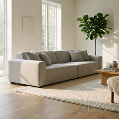 ALUXO® Dakota 4 Seater Large Sofa – Pebble Grey Bouclé | Feather-Filled