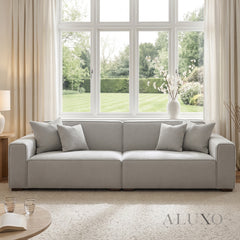 ALUXO® Dakota Complete Sofa Set – 4+3+1+Footstool | Pebble Grey Bouclé