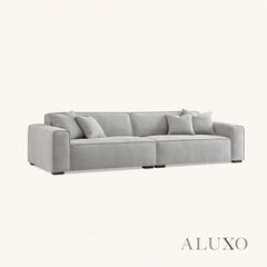 ALUXO® Dakota 4-Seater Sofa with Footstool – Pebble Grey Bouclé