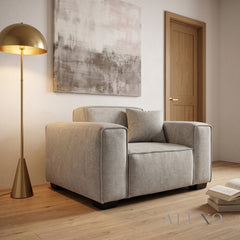 ALUXO® Dakota Armchair – Pebble Grey Bouclé | Feather-Filled Accent Chair