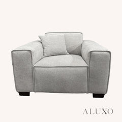 ALUXO® Dakota 3/4 Seater Sofa, Armchair & Footstool – Pebble Grey Bouclé