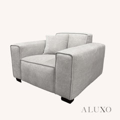 ALUXO® Dakota 3/4 Seater Sofa, Armchair & Footstool – Pebble Grey Bouclé
