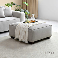 ALUXO® Dakota 3/4 Seater Sofa, Armchair & Footstool – Pebble Grey Bouclé