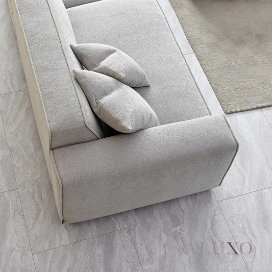 ALUXO® Dakota 4-Seater Sofa with Footstool – Pebble Grey Bouclé