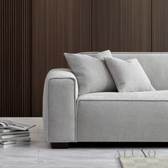 ALUXO® Dakota 4-Seater Sofa with Footstool – Pebble Grey Bouclé