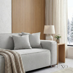 ALUXO® Dakota 4 Seater Large Sofa – Pebble Grey Bouclé | Feather-Filled