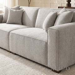 ALUXO® Dakota 3 Seater Sofa – Pebble Grey Bouclé | Feather-Filled