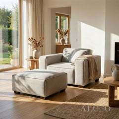 ALUXO® Dakota Modular Footstool – Pebble Grey Bouclé | Feather-Filled