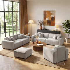 ALUXO® Dakota 3 Seater Sofa – Pebble Grey Bouclé | Feather-Filled