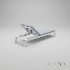 ALUXO® Dasia Luxury Outdoor Sun Lounger – White Aluminium & Pebble Grey Cushion