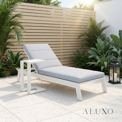 ALUXO® Dasia Luxury Outdoor Sun Lounger with Table Set – White Aluminium