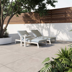 ALUXO® Dasia Luxury Outdoor 3-Piece Sun Lounger Set – White Aluminium (2x Loungers + 1x Table)